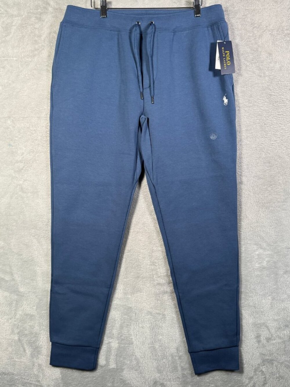 Polo Ralph Lauren Sweatpants Mens L Blue Joggers Fleece Cuff Double Knit $130